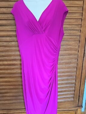 Ralph Lauren Fuchsia V-Neck Ruched Maxi Dress